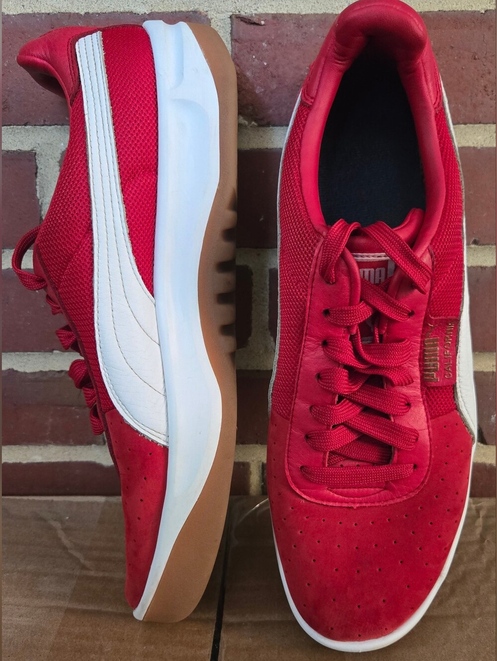 Puma California Red Suede Mesh Sneakers Gum Sole Men’s Size 11 Retro Casual Shoe